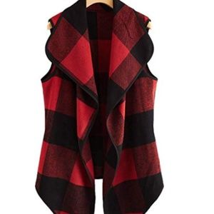 Gingham Plaid Vest Coat Casual Sleeveles Outerwear
